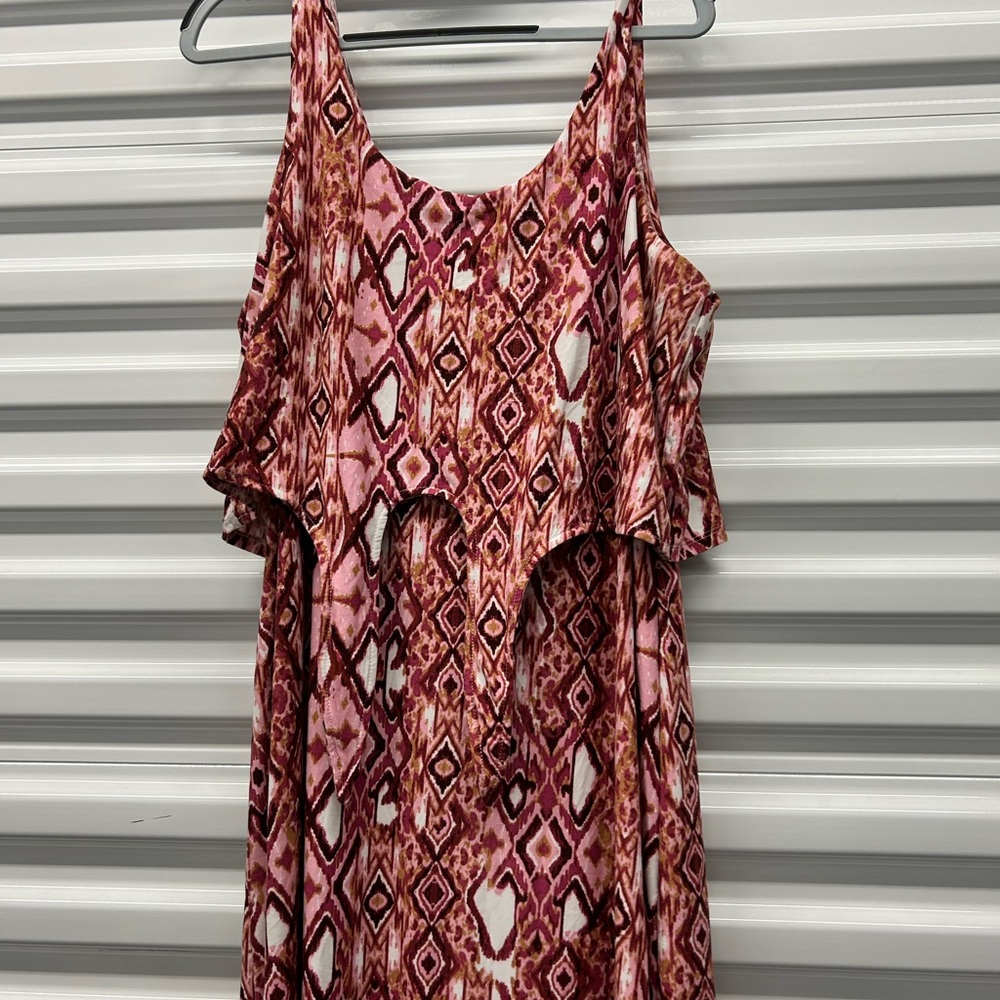 Emily Daniels Women's Pink & Burgundy Patterned Maxi Dress – Size Large -Pre-Own